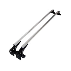 Silver car roof racks installed
