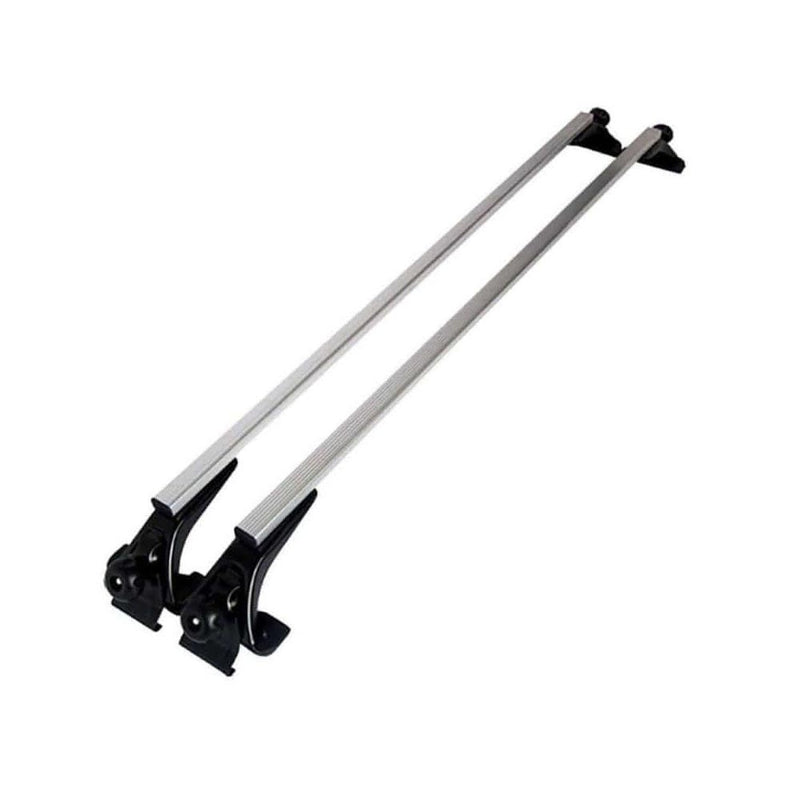 Silver car roof racks installed