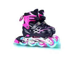 Kids Adjustable Inline Skates with Light Up Wheels Size33-37 Pink
