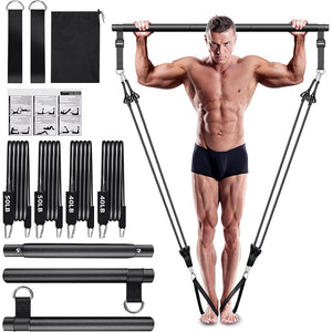 Black Pilates stick bar with bands