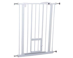 Safety gate with pet door open