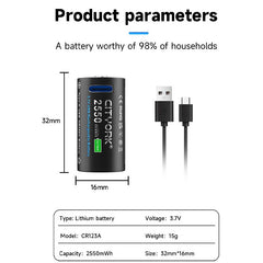 CR123A Rechargeable Battery Pack  Type-C Cable