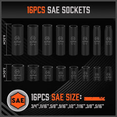 HORUSDY 3/8inch Drive Impact Socket Set 50Piece