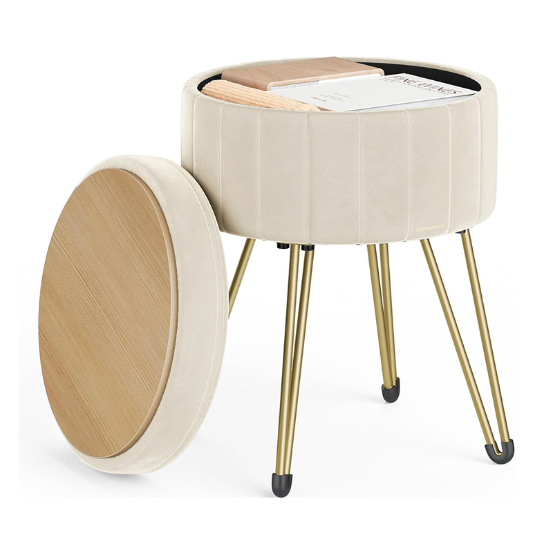 Cream white velvet ottoman