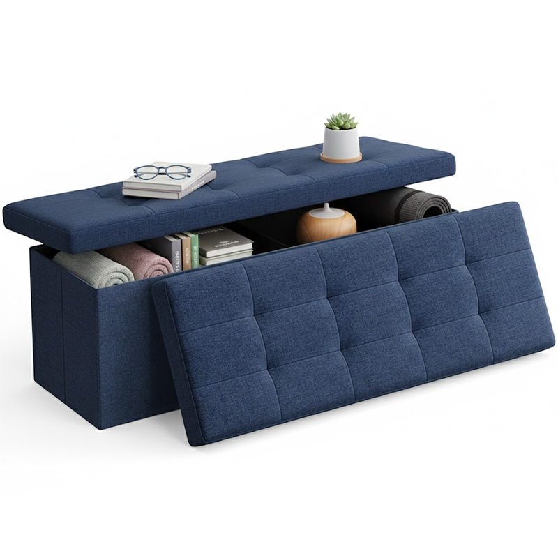 Light grey folding ottoman closed