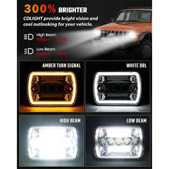 Pair LED for Hilux Headlights W/ DRL 5x7" 7x6" Inch Head Lamps Projector HI/LO