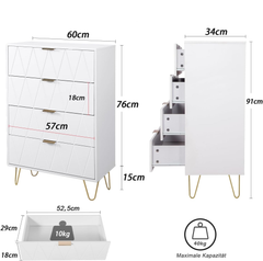 Tallboy Chest of Drawers -  4-Drawer Dressers for Bedroom (White)