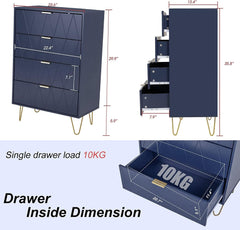 Tallboy Chest of Drawers - 4-Drawer Dressers for Bedroom (Navy)