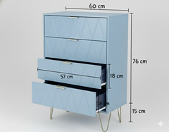 Tallboy Chest of Drawers - 4 Drawer  Dressers for Bedroom  (Sky blue)