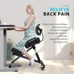 Ergonomic Kneeling Posture Chair With Backrest Adjustable Height And Casters