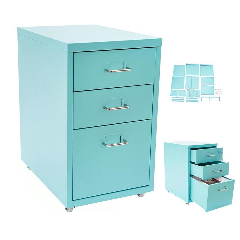 blue metal file cabinet