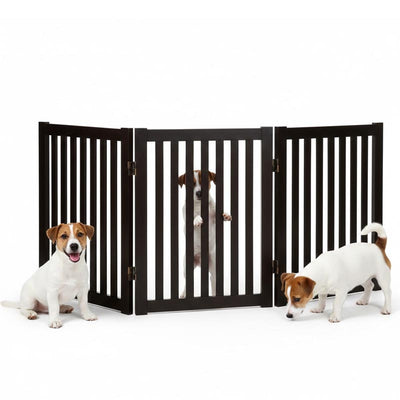 Wooden Pet Safety Gate Barrier Portable Door 3 Panel Grey
