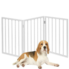 Wooden Pet Safety Gate Barrier Portable Door 3 Panel White