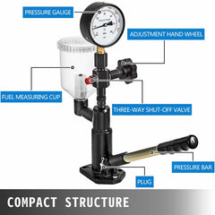 400Bar 6000PSI Diesel Fuel Injector Tester Diesel Injector Nozzle Tester with Dual Scale Gauge to Adjust Injector Nozzle Pressure and Testing Diesel Injector Nozzle Pop Pressure Tester