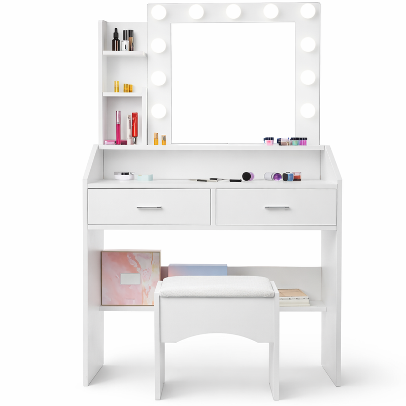 Vanity table with lighted mirror