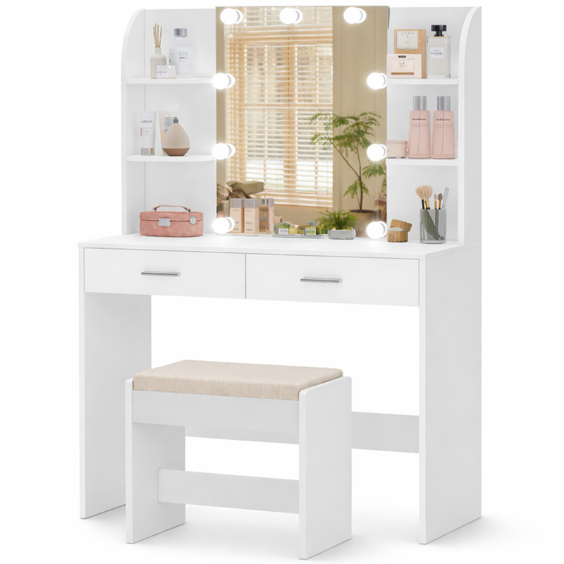 Dressing table with large mirror