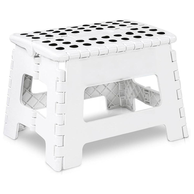 white folding step stool folded