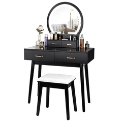 Black Dressing Table with LED Mirror - Dressing Table with Mirror