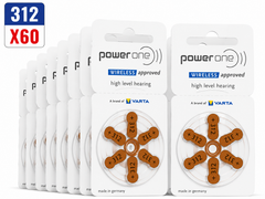 Power one P312 size 312 Hearing Aid Batteries 60 Pack