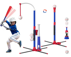 3-in-1 Tee Ball Set for Kids Retractable Baseball Batting Tee Set Red