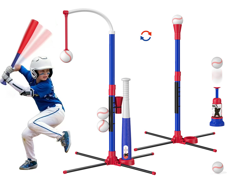 3-in-1 Tee Ball Set for Kids Retractable Baseball Batting Tee Set Red