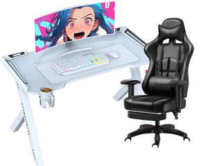 Gaming Desk & Chair Combo – RGB LED Desk + Ergonomic PU Chair with Footrest Black