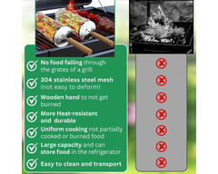 Rolling Grill Basket – Stainless Steel BBQ Net Tube for Meat, Vegetables & Seafood Outdoor Cooking