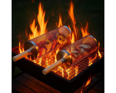 Rolling Grill Basket – Stainless Steel BBQ Net Tube for Meat, Vegetables & Seafood Outdoor Cooking