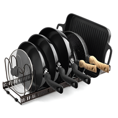 Expandable lid and pan organizer rack