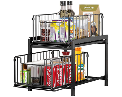 2 Tier Sliding Basket Organizer for Cabinets
