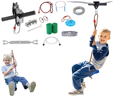 Zipline Kit for Kids 100ft Outdoor Zipline Kit with Seat & Harness