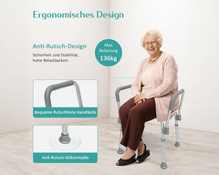 Adjustable Shower Chair Seat Bath Stool with Padded Armrests