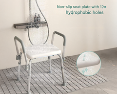 Adjustable Shower Chair Seat Bath Stool with Padded Armrests
