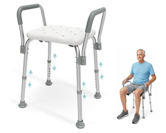 Adjustable Shower Chair Seat Bath Stool with Padded Armrests