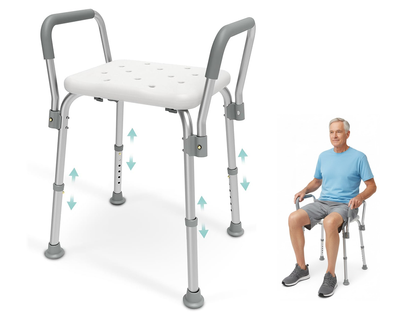 Adjustable Shower Chair Seat Bath Stool with Padded Armrests