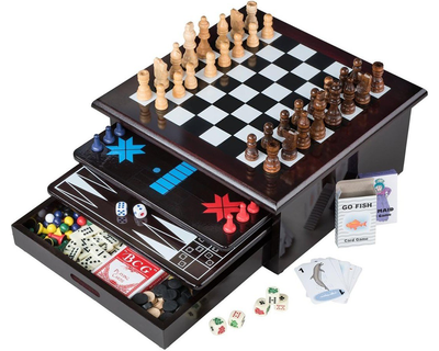 10 in 1 Wooden Chess Board Games Slide Out Checkers House Unit Set