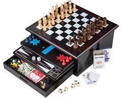 Board Game Set – Wooden 15-in-1 Family Board Game Set Chess Set Cards & More
