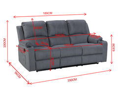 NovaCloud Fabric 3 Seater Recliner Sofa