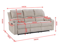 NovaCloud Fabric 3 Seater Recliner Sofa