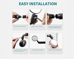 Bicycle Rear View Mirror Adjustable Handlebar Mounted Convex Mirror