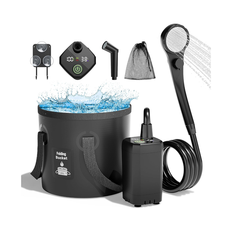 Portable Camping Shower Kit with Folding Bucket