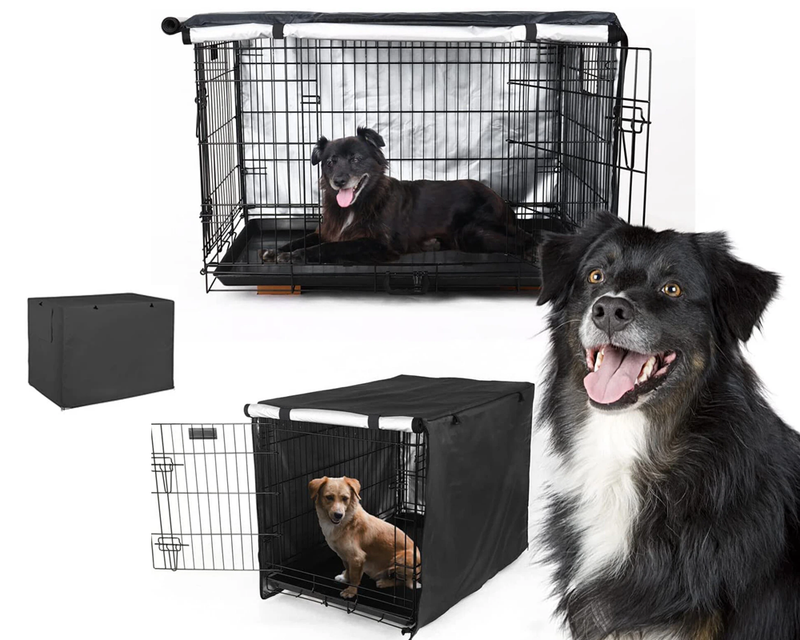 Dog crate cover on pet crate