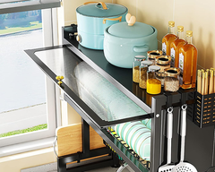 Metal dish rack with drip trays