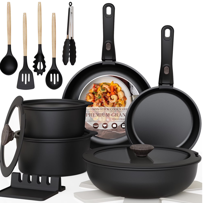 20 Piece Ceramic Nonstick Cookware Set with Detachable Handles – Full Set View