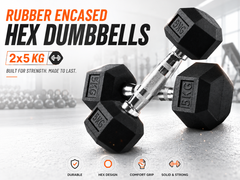 5KG Hex Dumbbells Rubber Encased Fitness Weights Pair