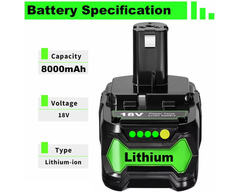 Ryobi 18V Battery 8000mAh Replacement Battery