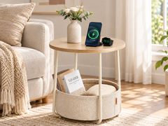 Round Side Table with Fabric Basket
