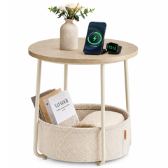 Round Side Table with Fabric Basket - Side Table