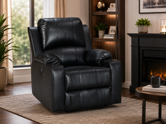 Recliner Chair Leather Gel Black with Cup Holders