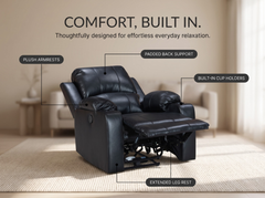 Recliner Chair Leather Gel Black with Cup Holders